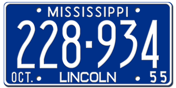 1955 MISSISSIPPI STATE LICENSE PLATE--