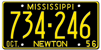 1956 MISSISSIPPI STATE LICENSE PLATE--EMBOSSED WITH YOUR CUSTOM NUMBER