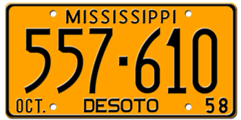 1958 MISSISSIPPI STATE LICENSE PLATE--EMBOSSED WITH YOUR CUSTOM NUMBER