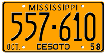 1958 MISSISSIPPI STATE LICENSE PLATE--