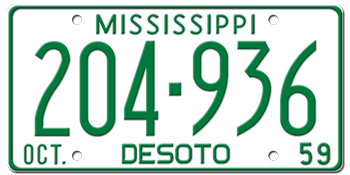 1959 MISSISSIPPI STATE LICENSE PLATE--EMBOSSED WITH YOUR CUSTOM NUMBER