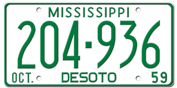 1959 MISSISSIPPI STATE LICENSE PLATE--