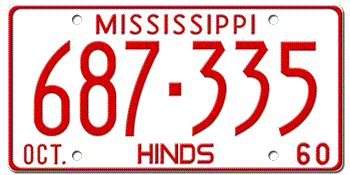 1960 MISSISSIPPI STATE LICENSE PLATE--