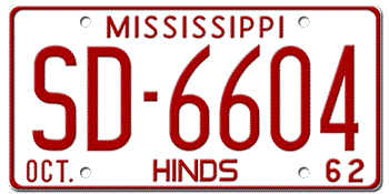 1962 MISSISSIPPI STATE LICENSE PLATE--EMBOSSED WITH YOUR CUSTOM NUMBER