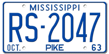 1963 MISSISSIPPI STATE LICENSE PLATE--EMBOSSED WITH YOUR CUSTOM NUMBER