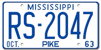 1963 MISSISSIPPI STATE LICENSE PLATE--