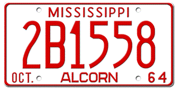 1964 MISSISSIPPI STATE LICENSE PLATE--EMBOSSED WITH YOUR CUSTOM NUMBER