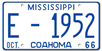 1966 MISSISSIPPI STATE LICENSE PLATE--EMBOSSED WITH YOUR CUSTOM NUMBER