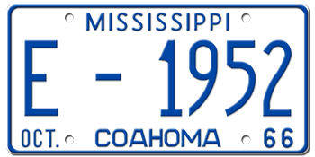 1966 MISSISSIPPI STATE LICENSE PLATE--