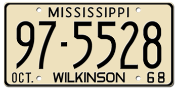 1968 MISSISSIPPI STATE LICENSE PLATE--EMBOSSED WITH YOUR CUSTOM NUMBER