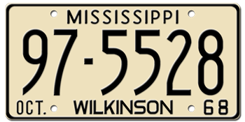 1968 MISSISSIPPI STATE LICENSE PLATE--