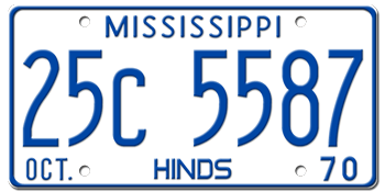 1970 MISSISSIPPI STATE LICENSE PLATE--