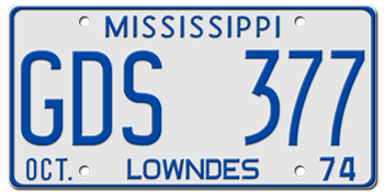 1974 MISSISSIPPI STATE LICENSE PLATE--