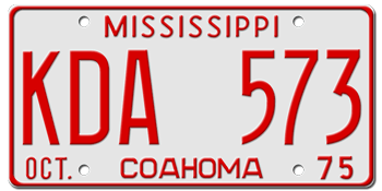 1975 MISSISSIPPI STATE LICENSE PLATE--