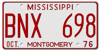 1976 MISSISSIPPI STATE LICENSE PLATE--EMBOSSED WITH YOUR CUSTOM NUMBER