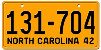 1942 NORTH CAROLINA STATE LICENSE PLATE - 