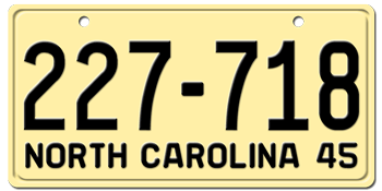 1945 NORTH CAROLINA STATE LICENSE PLATE - EMBOSSED WITH YOUR CUSTOM NUMBER