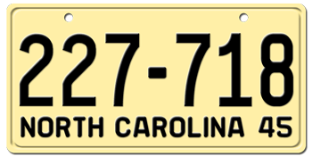 1945 NORTH CAROLINA STATE LICENSE PLATE - 