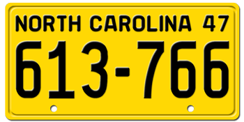 1947 NORTH CAROLINA STATE LICENSE PLATE - EMBOSSED WITH YOUR CUSTOM NUMBER
