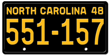 1948 NORTH CAROLINA STATE LICENSE PLATE - EMBOSSED WITH YOUR CUSTOM NUMBER