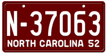 1952 NORTH CAROLINA STATE LICENSE PLATE - EMBOSSED WITH YOUR CUSTOM NUMBER