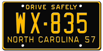 1957 NORTH CAROLINA STATE LICENSE PLATE - EMBOSSED WITH YOUR CUSTOM NUMBER