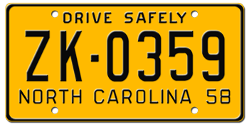 1958 NORTH CAROLINA STATE LICENSE PLATE - 