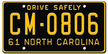 1961 NORTH CAROLINA STATE LICENSE PLATE - EMBOSSED WITH YOUR CUSTOM NUMBER