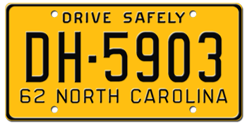 1962 NORTH CAROLINA STATE LICENSE PLATE - EMBOSSED WITH YOUR CUSTOM NUMBER
