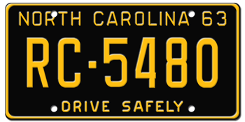 1963 NORTH CAROLINA STATE LICENSE PLATE--