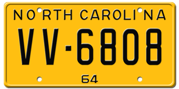 1964 NORTH CAROLINA STATE LICENSE PLATE--EMBOSSED WITH YOUR CUSTOM NUMBER