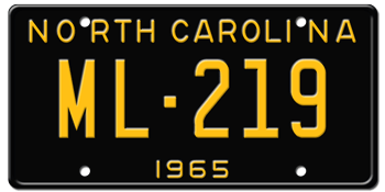 1965 NORTH CAROLINA STATE LICENSE PLATE--EMBOSSED WITH YOUR CUSTOM NUMBER