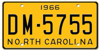 1966 NORTH CAROLINA STATE LICENSE PLATE--EMBOSSED WITH YOUR CUSTOM NUMBER