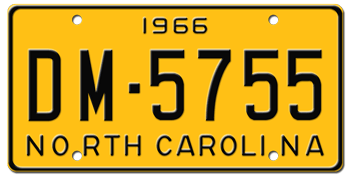 1966 NORTH CAROLINA STATE LICENSE PLATE--