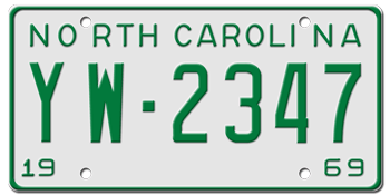 1969 NORTH CAROLINA STATE LICENSE PLATE--EMBOSSED WITH YOUR CUSTOM NUMBER