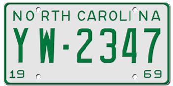 1969 NORTH CAROLINA STATE LICENSE PLATE--