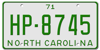 1971 NORTH CAROLINA STATE LICENSE PLATE--