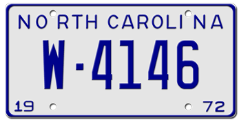 1972 NORTH CAROLINA STATE LICENSE PLATE--EMBOSSED WITH YOUR CUSTOM NUMBER