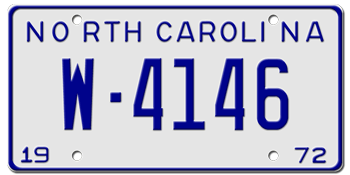 1972 NORTH CAROLINA STATE LICENSE PLATE--