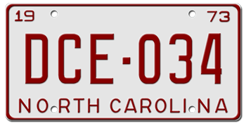 1973 NORTH CAROLINA STATE LICENSE PLATE--