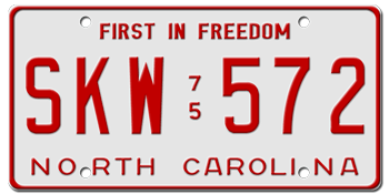 1975 NORTH CAROLINA STATE LICENSE PLATE--EMBOSSED WITH YOUR CUSTOM NUMBER - This plate was also used in 1976 and 1977