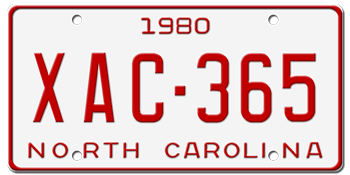 1980 NORTH CAROLINA STATE LICENSE PLATE--EMBOSSED WITH YOUR CUSTOM NUMBER