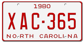 1980 NORTH CAROLINA STATE LICENSE PLATE--