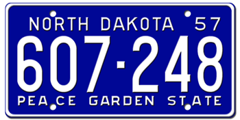 1957 NORTH DAKOTA STATE LICENSE PLATE--EMBOSSED WITH YOUR CUSTOM NUMBER