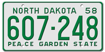 1958 NORTH DAKOTA STATE LICENSE PLATE-- - This plate was also used in 59