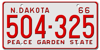 1966 NORTH DAKOTA STATE LICENSE PLATE-- - This plate was also used in 67, 68, and 1969