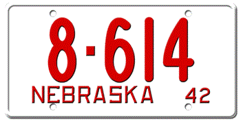 1942 NEBRASKA STATE LICENSE PLATE--