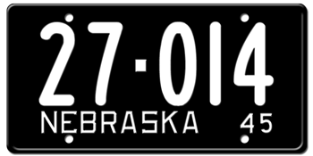 1945 NEBRASKA STATE LICENSE PLATE--