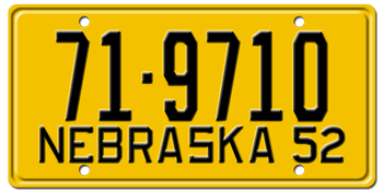 1952 NEBRASKA STATE LICENSE PLATE--