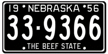 1956 NEBRASKA STATE LICENSE PLATE--EMBOSSED WITH YOUR CUSTOM NUMBER